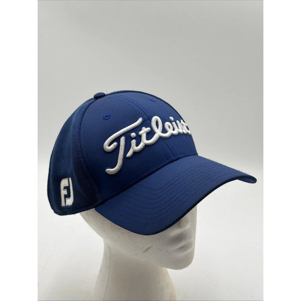 TITLEIST GOLF Mens L/XL Blue Footjoy Mesh Fitted Titleist Pro V1 New Era Cap Hat